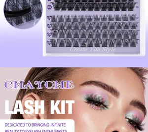 Detailed lash kit view with individual segments in sizes 10mm to 16mm and eye makeup effect