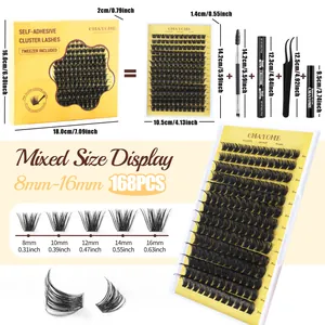 DIY cluster lashes set 8-16mm with glue and tweezers in professional kit
