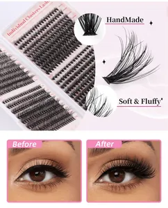 Detail view of 50D/60D individual eyelashes with before and after application comparison
