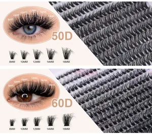 Detail view of 50D and 60D DIY cluster lashes ranging from 8mm to 16mm length