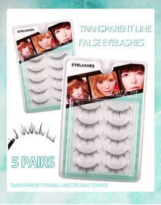 Detailed view of 5 pairs of clear band false eyelashes with natural manga style effect