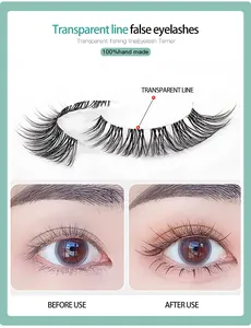 Macro detail of 100% handmade false eyelashes with transparent fish line bands