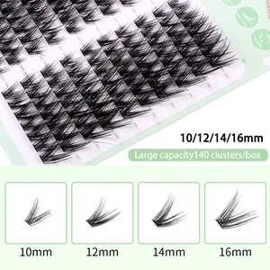 Natural fox-eye segmented eyelash extensions set with 140 clusters in 10-16mm lengths
