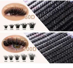 Detailed comparison of 80D and 100D DIY lash clusters in lengths from 8mm to 16mm