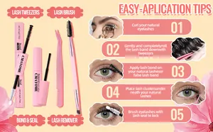 5-step DIY eyelash extension kit with pink bond, seal, remover and tweezers