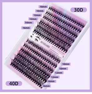 Dettaglio set ciglia a ciuffetto 30D e 40D con lunghezze da 10mm a 16mm