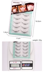 Detailed view of 5 pairs of clear band manga eyelashes showing product weight and dimensions