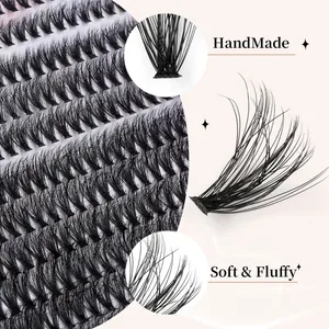 Handmade soft and fluffy 30D/40D cluster lashes with natural curl and layered finish