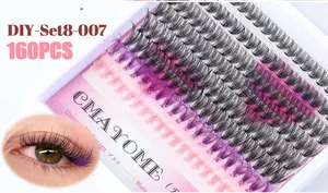 Dettaglio di 160 ciglia 3D DIY in nero, viola e rosa con effetto indossato reale