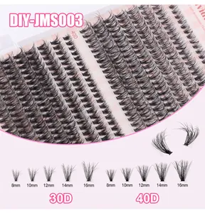 Macro detail of 30D and 40D cluster lashes set in lengths from 8mm to 16mm