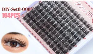 Dettaglio di 104 ciuffi di ciglia DIY da 12-16mm con modello di effetto occhio reale