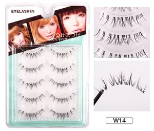 Detailed macro view of W14 manga style false eyelashes set with transparent bands