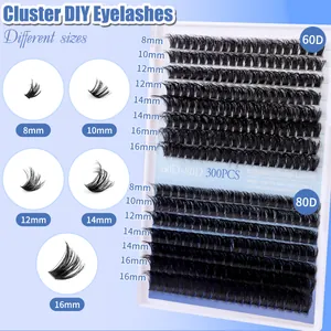 300PCS DIY cluster lashes set 60D 80D density in 8-16mm lengths for natural eyelash extension