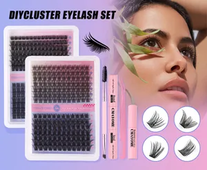 DIY cluster lashes kit with 10-18mm segments, tweezers, bond, seal and remover set