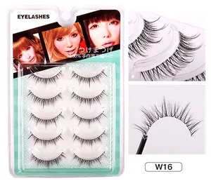 Detailed view of five pairs of handmade fish-line false eyelashes in W16 style
