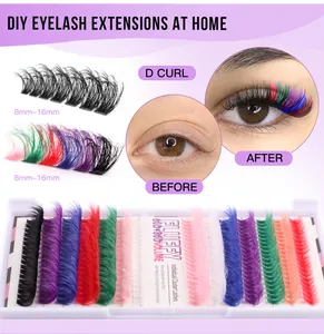 Macro detail of D curl DIY lash extension set featuring colorful segments in 8-16mm lengths