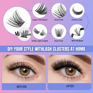 Detail showing super thin band and knot-free texture of natural DIY eyelash clusters