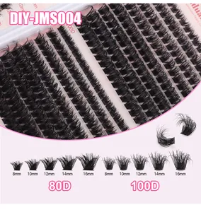 Detail view of 80D and 100D individual eyelash clusters in 8mm to 16mm lengths