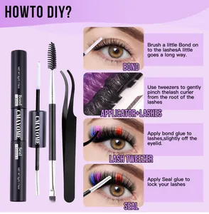 DIY eyelash extension kit with dual-ended bond and seal, tweezers and spoolie brush set