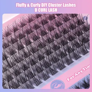 Macro shot of D Curl DIY cluster lashes with fluffy texture on pink gradient card