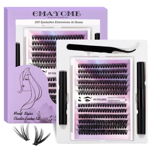 Kit extension ciglia a ciuffetti fai-da-te con strumenti e stili misti in scatola viola
