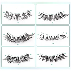 Size chart showing six styles of natural long false eyelashes from 5mm to 13mm