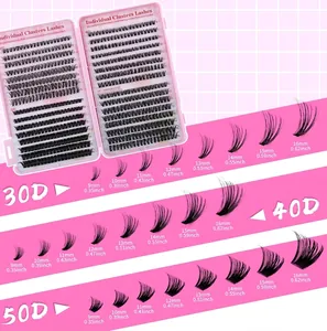 Size chart for 30D 40D 50D individual lash clusters showing lengths from 9mm to 16mm