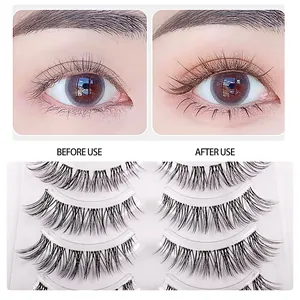 Natural long devil eyelashes set with clear band for a manga lash look effect