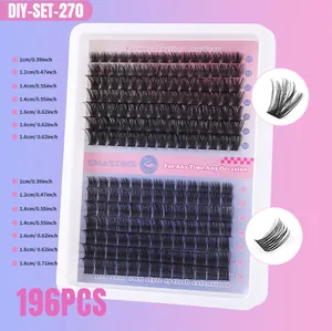 Detail of 196pcs individual lash clusters set with mixed lengths from 10mm to 18mm