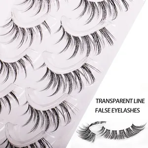 5 pairs of manga false eyelashes with transparent fish line and natural black finish