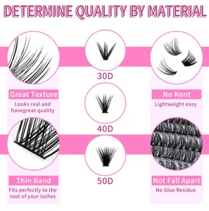 Detail view of 30D 40D 50D lash clusters with thin band for DIY natural extensions