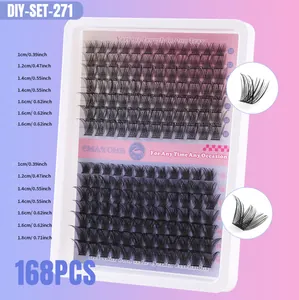 Detail of DIY eyelash extensions kit with 168 clusters in 10mm to 18mm lengths