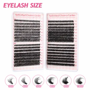 Eyelash size guide for 30D-100D individual clusters from 8mm to 16mm length