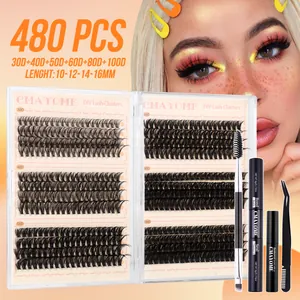 DIY Individual Lash Cluster Kit 30D-100D Mixed Dense Segmented Eyelashes With Lash Bond Seal Remover Tweezers Makeup Tool