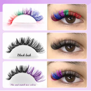 Detail of colorful DIY individual lashes with rainbow and black-purple mix style