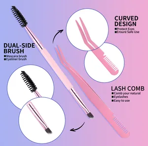 Dual-sided lash brush and precision tweezers set for easy eyelash extension application