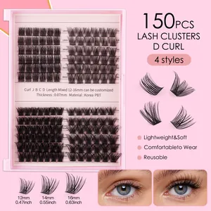 Σετ 150 βλεφαρίδες σε τούφες D-curl με μήκη 12-16mm σε ροζ κουτί αποθήκευσης
