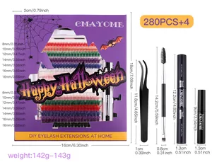 Complete DIY eyelash kit with colorful segments and application tools for Halloween
