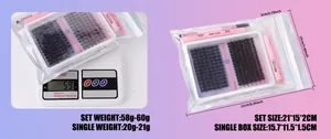 Eyelash extension kit dimensions and weight detail with pink tools and cluster lashes