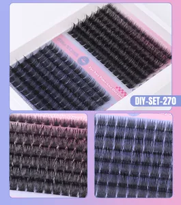 Macro view of DIY individual eyelash cluster extensions in various lengths in one tray