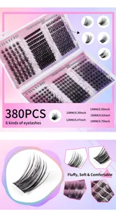 Detalle del set de pestañas individuales DIY con 380 piezas y largos de 10mm a 18mm