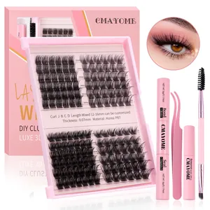 DIY cluster eyelash extension kit with glue tweezers and remover set 12-16mm