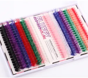 Close-up of multi-color DIY cluster lashes featuring 60D 80D volume fibers in 12 vibrant shades