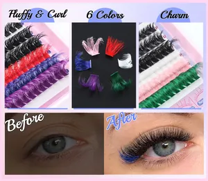 Dettagli del kit di extension ciglia colorate con cluster multicolore ed effetto prima-dopo