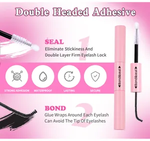 Dual-ended pink lash bond and seal glue tube with waterproof and strong adhesion features