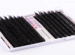Detail of 60D and 80D individual cluster lashes in a white DIY extension tray