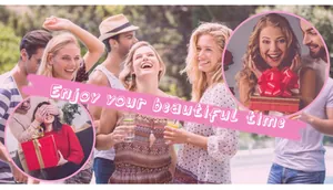 Festive holiday gift box and people celebrating with high-volume cluster eyelashes