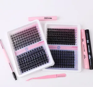 DIY eyelash extension kit with glue, remover, and cluster lashes in 10-18mm lengths