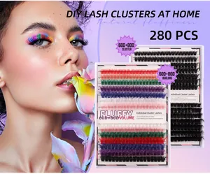 Detail of 280 clusters DIY eyelash kit featuring 60D 80D density in various colors