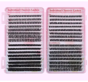 Detail of 30D 40D 50D individual lash clusters set in pink box ranging 9mm to 16mm